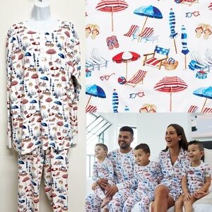 Hart + Land Unisex At The Beach Scene Long Sleeve Organic Cotton Pajama Set XXL